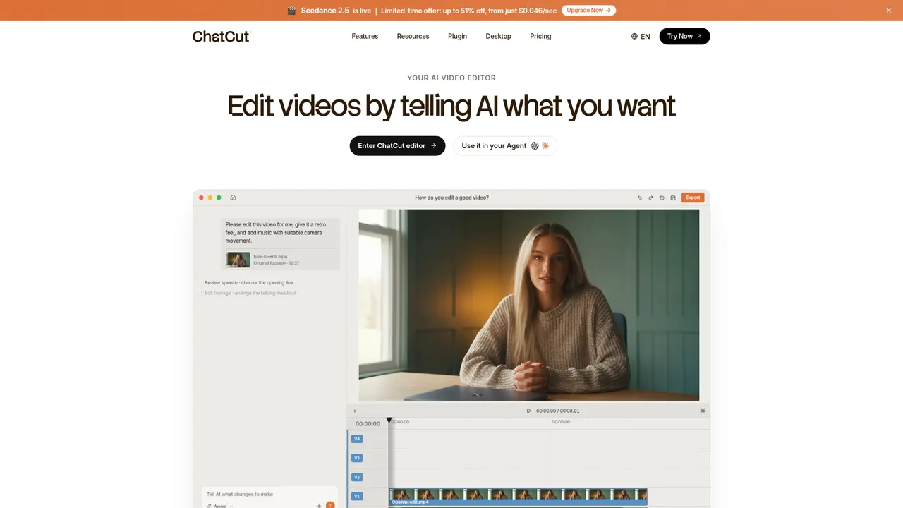 ChatCut：用自然语言剪视频的 AI 剪辑工具