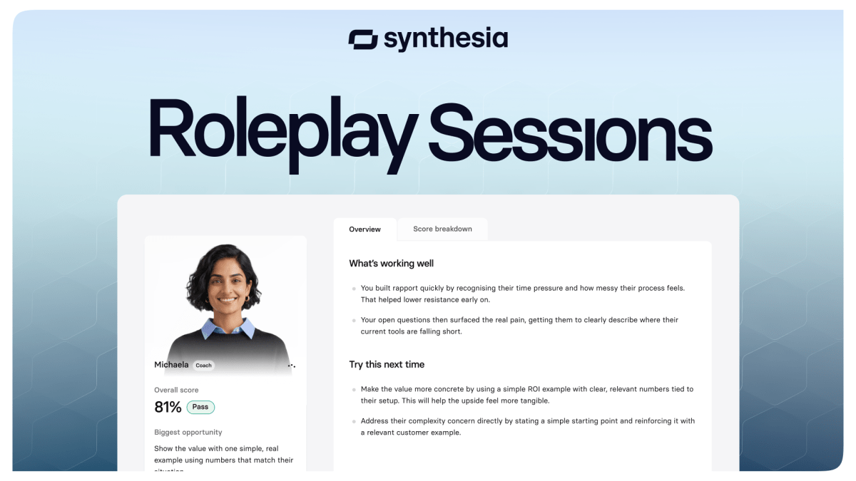 Synthesia 推出 AI 角色扮演培训系统,从视频制作转向实战练习与绩效追踪