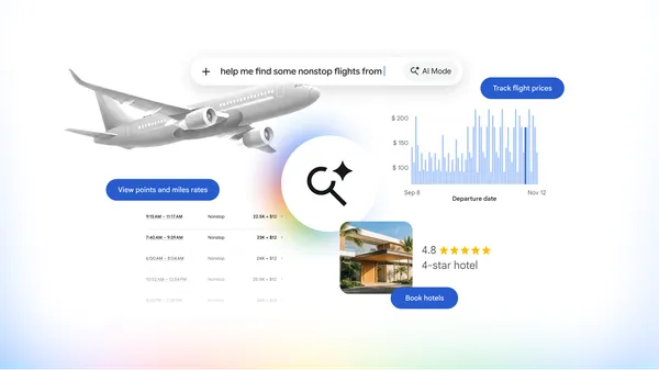 谷歌搜索 AI Mode 新增航班追踪与酒店预订功能